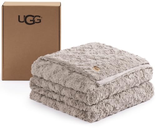 UGG Adalee Queen Blanket, Faux Fur Blanket for Bed, 90" x 90", Brown Oyster