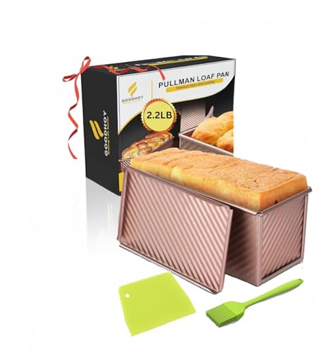 GOODHOY 2.2lb set Nonstick Pullman Loaf Pan With Lid For Homemade Bread. Sandwich Bread Baking Mold With Sliding Lid, Durable Toast Box For Square Loaf Shokupan Soft Milk Bread & Gift Box Included.