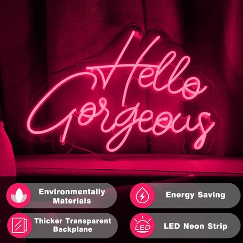 Image of Hello Gorgeous Neon Sign Custom Pink LED Neon Light Decorations for Bedroom Wedding Party Room Home Wall Decor Among (Pink-02)