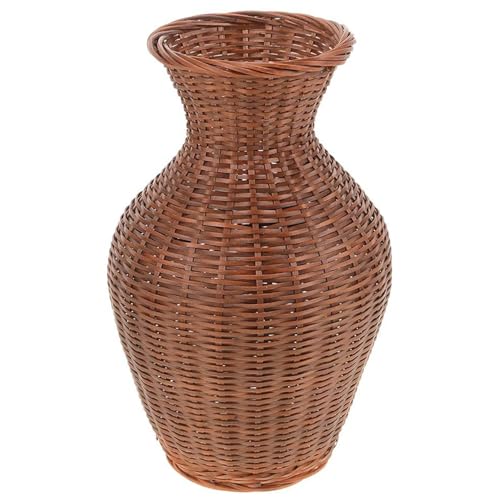 Vase intrecciato di rattan alto 7,9 pollici, fulcro del vimini rustico e vaso decorativo naturale per matrimoni, casa, tavolo e accenti da giardino