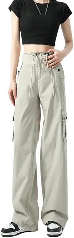 JYHBHMZG Women's American Style Summer High Waist Drapey Loose Straight Casual Wide Leg Sports Cargo Pants