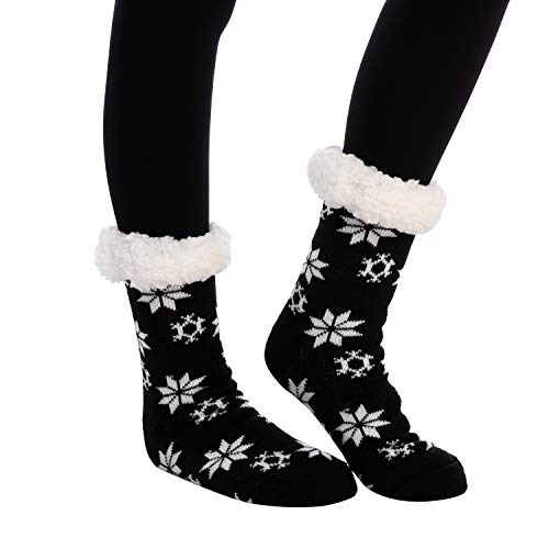 Joyin 2 Pack Women's Fleece Lining Fuzzy Soft Slipper Socks Soft Premium Fleece Crew Socks Red, Black For Winter Christmas, Holiday Or Birthday Gift #TOP5