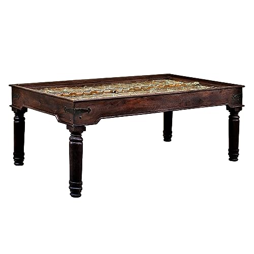 Handmade Farmhouse Style 1800s Antique Door Repurposed Rustic 8-Seater Dining Table | 83' X 46' Rectangle Dinner Table | Vintage Distressed Paint Spanish Hacienda Table | Handcarved Wooden Furniture