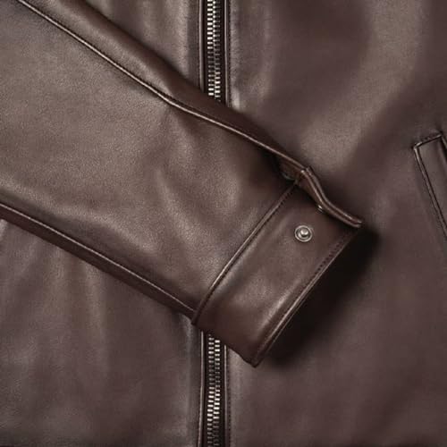 Image of Mens Shirt Collar Genuine Real Lambskin Leather Jacket For Men Vintage Classic Biker Style with Zip Out Liner