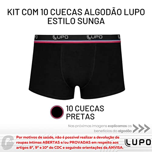 Kit 10 Cuecas Sunga Lupo Algodão Masculino Adulto | Preto | M | 00460-9041400902_10UN