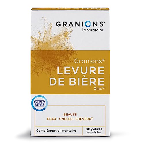 Levure de bière GRANIONS | Complement alimentaire beauté | Levure de biere 1500mg avec Zinc | Beauté de la peau, pousse cheveux et ongles | Made in France | 60 gelules