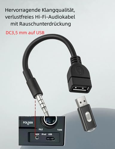 AURUM USB Klinke Adapter 3.5mm mit Auto Audio | USB AUX Adapter mit OTG, USB 2.0 | Für Autoradio, GPS, CD/DVD | HD-Sound, Plug&Play, Universell Kompatibel (1)