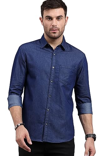 Image of IndoPrimo Men's Cotton Shirt with Spread Collar Neck Line Striped Pattern Full Sleeves Regular Fit Western Style and Standard Length