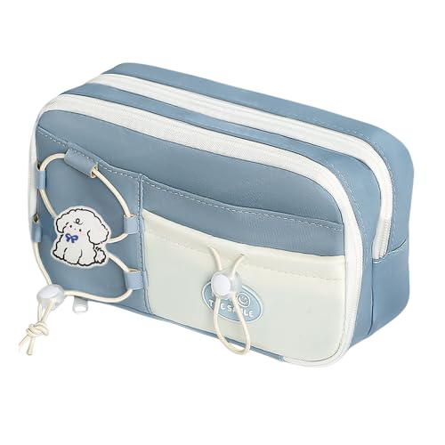 Image of FunBlast Pencil Pouch for Girls - Aesthetic Multi-Compartment Zipper Pouch with Drawstring Pocket, Cute Kawaii Pencil Case, Stylish Stationery Pouch, Return Gift for Kids & School Use (Grey)
