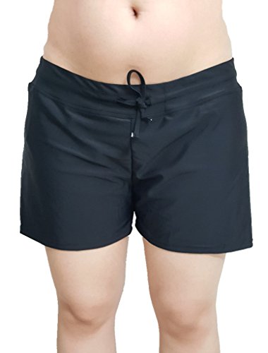 HOLYSNOW Women Swim Brief Board Bottoms Plus Size Sun Pretection Beach Shorts XL Black