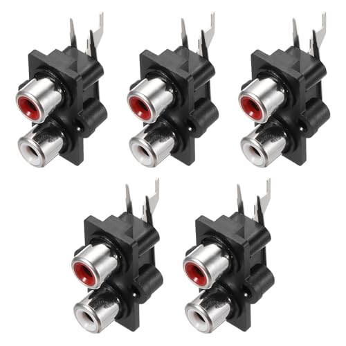 sourcing map 5Pcs PCB Panel Mount AV Concentric Outlet 2 RCA Socket Female Jack Audio Video AV Connector 3pins Black