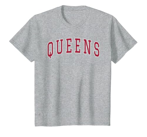 Queens New York Souvenir College Style Red Text T-Shirt, Youth, Heather Grey, X-Small