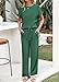 KIRUNDO 2 Piece Sets for Women Dressy Casual Ribbed Knit Short Sleeve Tops Wide Leg Pants Lounge Set Travel Airport Outfits(Dark Green, Medium)