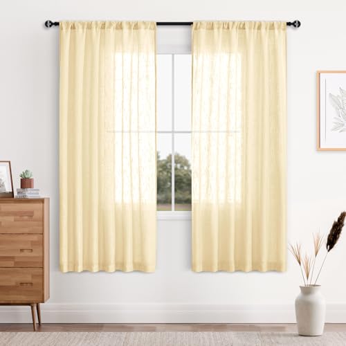 DWCN Flax Linen Sheer Curtains, 2 Panels, 52x63 Inch, Light Beige