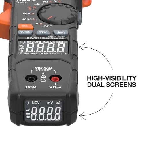 Klein Tools CL490 AC/DC Digital Clamp Meter with TRMS, Dual Display, Auto-Ranging, Current, Voltage, Resistance, Continuity, NCVT Detection, and Reverse Contrast LCD - Image 3