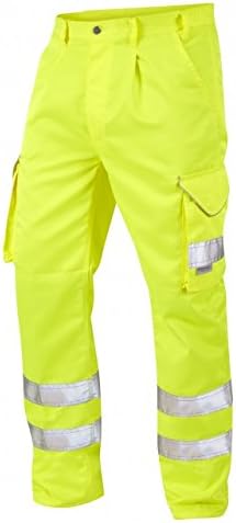 Leo Workwear Hi VIS Cargo High Visibility Bideford Polycotton Work Trouser In Orange and Yellow 28"-56" (36" Regular, Yellow - CT01-Y)
