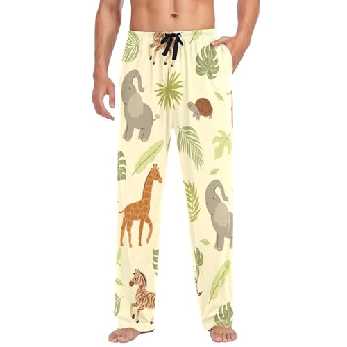 Elephant Zebra Mens Pajama Pants Mens Pj Pants Comfy Cotton Pj Long Pant for Men with Pockets Size S-XXL