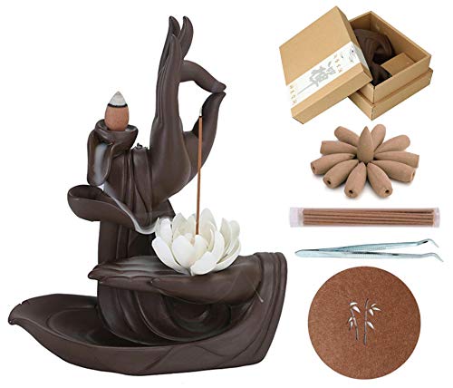 Keramik Räucherstäbchenhalter Rückfluss Räuchergefäß Luftbefeuchter für Freies Kegel ''Lotus'' Aromatherapie Räucherstäbchen Rückfluss Weihrauch Cover