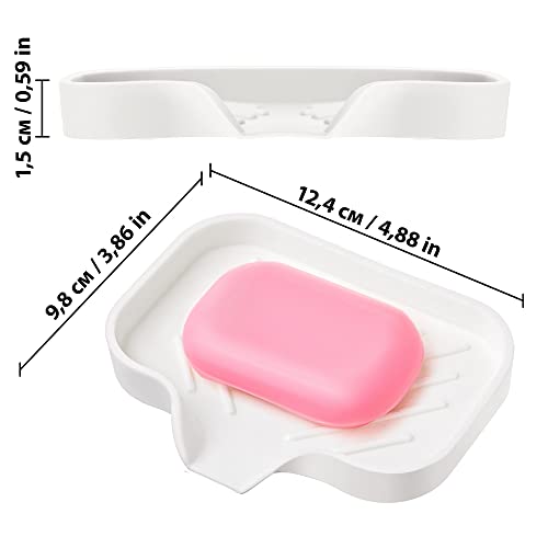 2 Pcs White Silicone Self Draining Rectangular Soap Dishes - Waterfall Soap Trays - Soap Dishes For Bar Soap - Soap Boxes - Soap Case - Soap Container - Soap Pads - Kitchen Sink - Shower - Bathroom. #TOP3