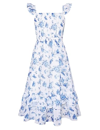 GRACE KARIN Girls Floral Dress Summer Backless Chiffon Sleeveless Casual Boho Maxi Dresses 5-14Y