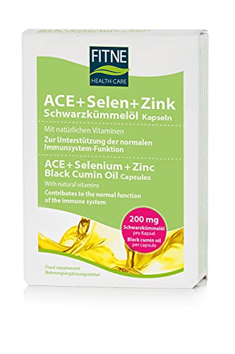 FITNE ACE + Selen + Zink Schwarzkümmelöl Kapseln, mit natürlichen Vitaminen, zur Unterstützung des Immunsystems und der Zellen, für mehr Vitalität (60 Kapseln) Cover