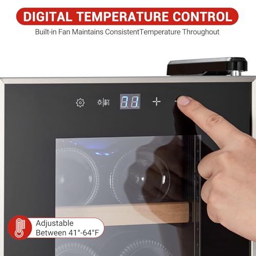 Image of TROPOW 14 Bottle Single Zone Wine Cooler, Compressor Beverage Refrigerator with Digital Temperature Control 41-64f & UV Blocking Glass Door, Freestanding Wine Cellar for Home Bar, Kitchen, Office