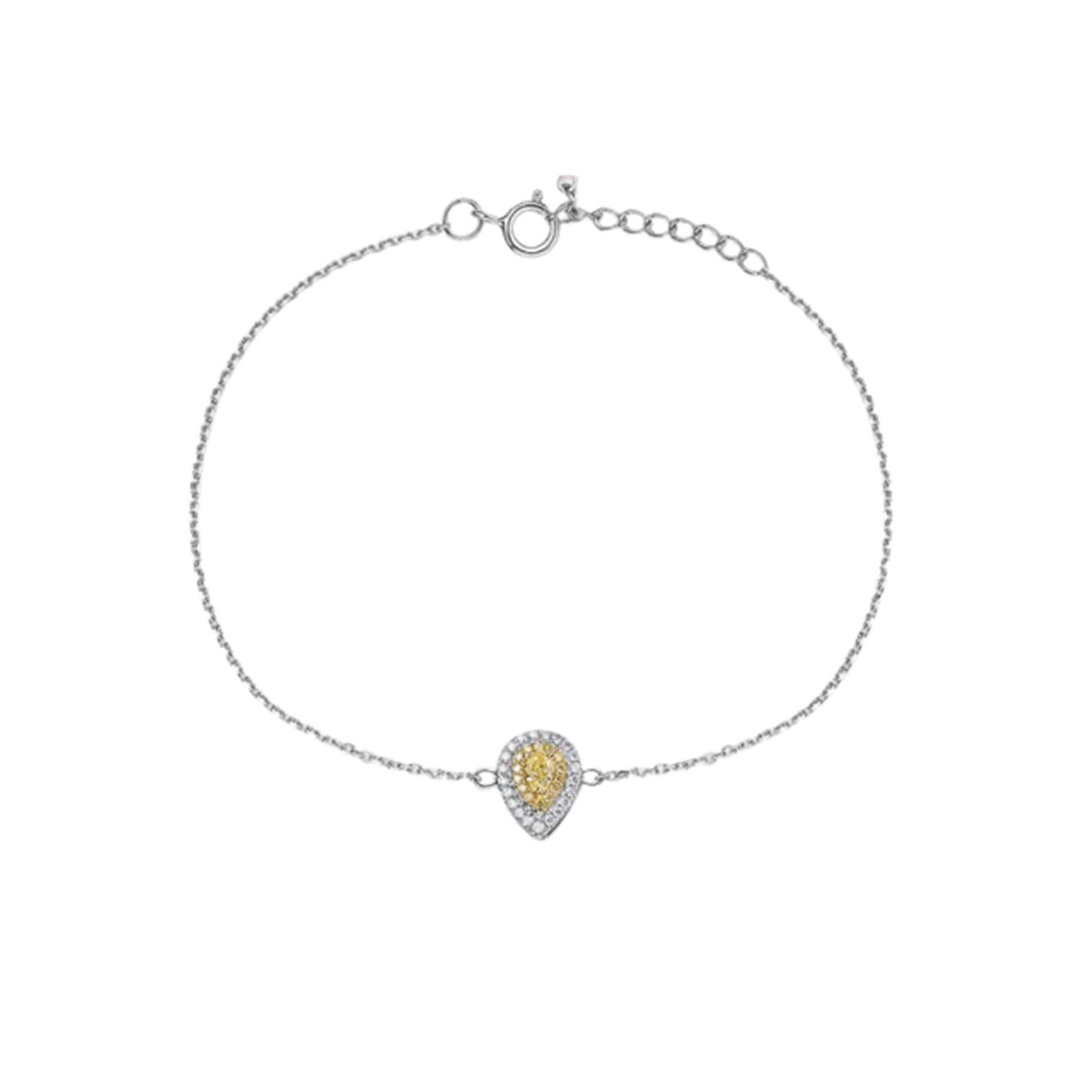 Pulsera para Mujer de Oro Blanco 9 K / 14 K / 18 K, Gota de Agua con Diamante, Cadena Extensible 16 CM + 5 CM, Pulsera de Mujer Ajustable Plata Amarillo