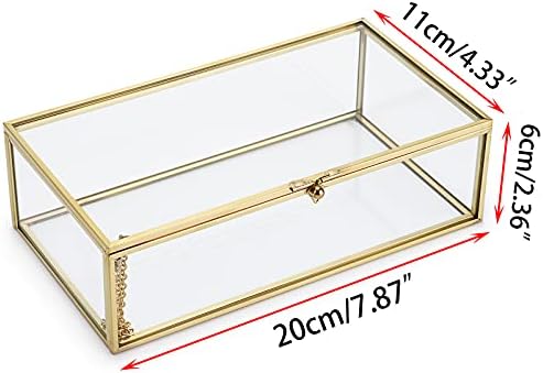 Sumnacon Golden Vintage Glass Lidded Box Rectangle Jewelry Rings Bracelet Display Organizer Home Decor (Large)