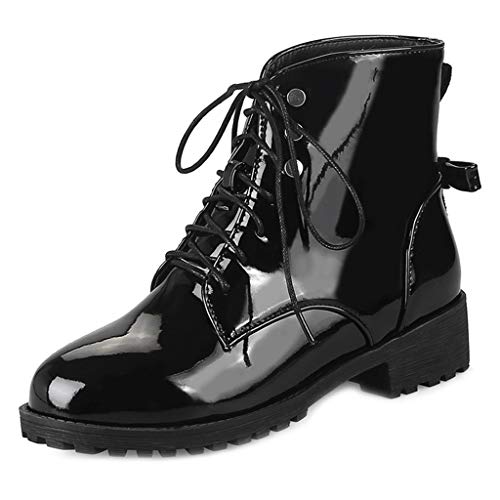 Women's Fashion Lace Up Dressy Ankle Boots Waterproof Rain Platform Low Heel Bootie Combat Short Boot