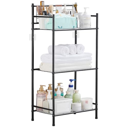 KAIMEIYU Estanteria de Baño 3 Baldas Organizador Cocina Estantes Metal Estantería de Almacenaje Estantería Cocina Estantería Metálica Toallero de Pie para Baño, Cocina, Oficina Negro