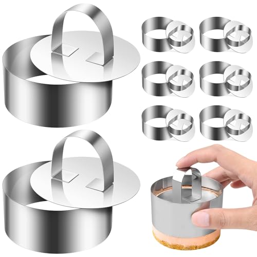 UTHCLO 8 juegos Anillos Molde para Tartas Redondos de Acero Inoxidable con Prensadores Moldes para Mousse y Postres Resistentes y Fáciles de Usar para Repostería y Decoración