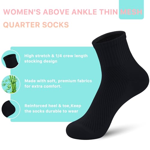 SERISIMPLE Women's Bamboo Viscose Above Ankle Thin Socks Quarter Mesh Design Breathable Anti-Odor Summer Socks 5 Pairs2
