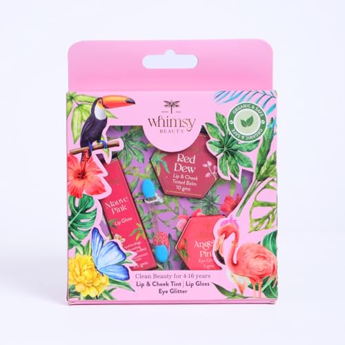 Image of Whimsy Beauty Organic & Safe Kids Makeup Kit | Safe, Non-Toxic Beauty Set for Girls | Includes Lip & Cheek Tint, Lightweight Lip Gloss & Water-Washable Eye Glitter | Birthday Gift (Pack of 3)