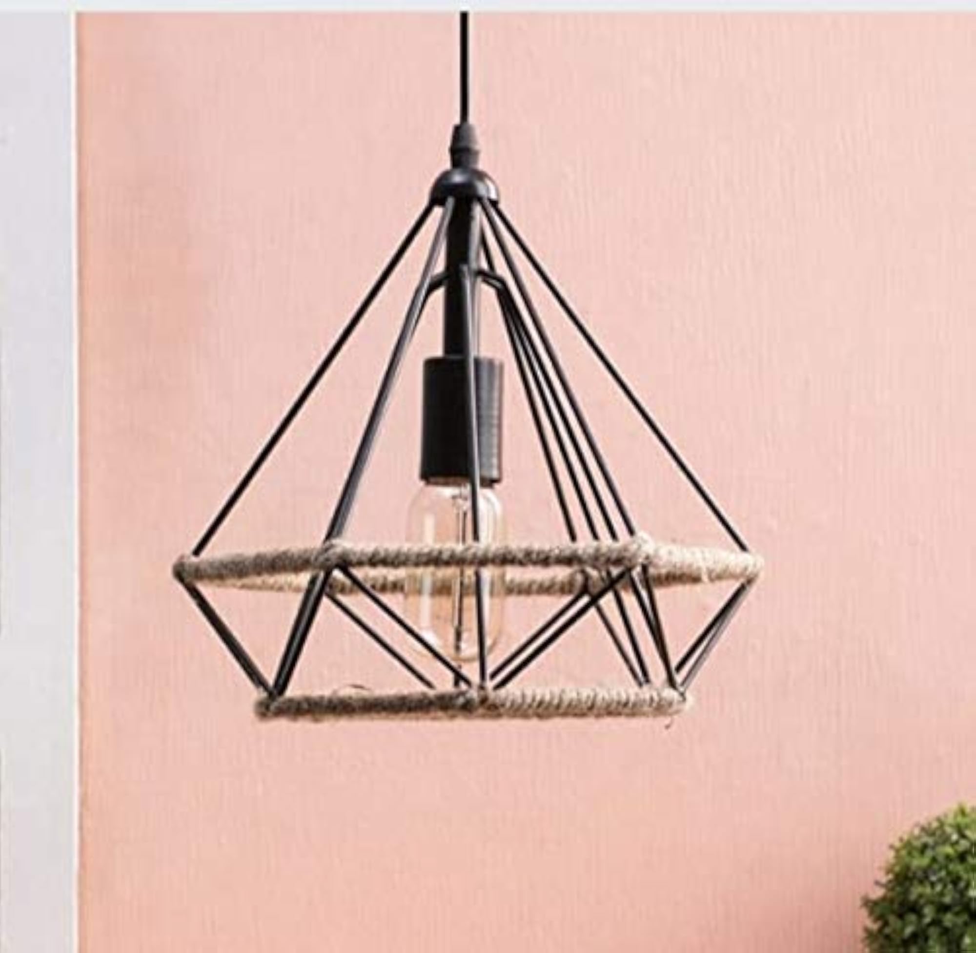Handmade Diamond Shape Rope Hanging Pendant Ceiling Light