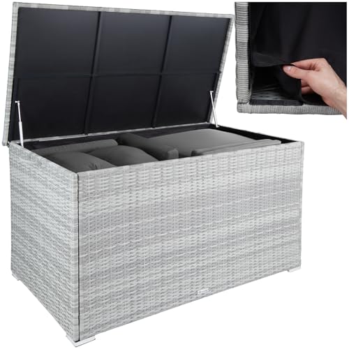 tectake® Coffre de jardin Exterieur, Coffre à Coussins 750 L en Aluminium Polyrotin 145 x 82,5 x 79,5 cm, Couvercle Rabattable, Poignées pour Rangement des...