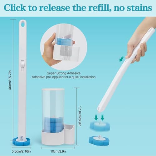 Image of Leilanis Disposable Toilet Brush Kit, Toilet Cleaning System with Refills, Wall-Mounted Holder, 6 Brushes, Dark Green /White /Gray (White)