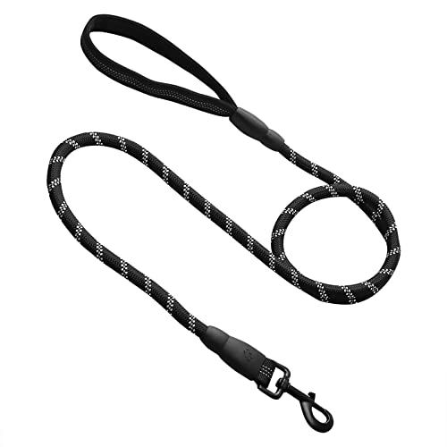 Correas para Perros 150CM Resistente Correa de Perro Nylon con Mango y Hilos Altamente Reflectantes para Perros de Todos los Tamaños (Negro)