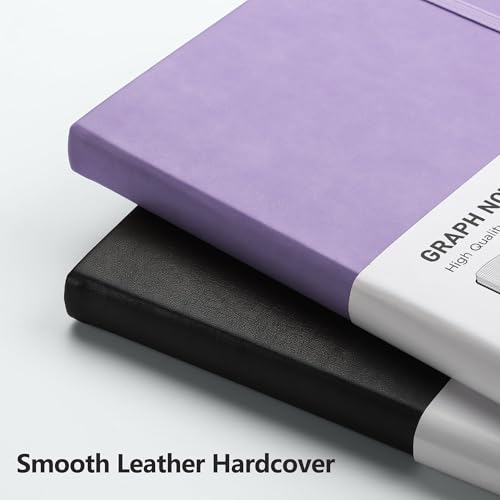 Image of RETTACY Graph Grid Paper Notebook, 192 Pages, A5 Size (5.7'' x 8.3'') | 5 Squares per Inch, Leather Hardcover, 100 GSM Thick Paper, for School, Students, Math, Engineering (Purple)