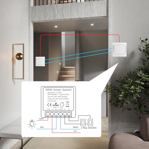 Miniatura 5 de 2pc Interruptor De Luz Inteligente Wifi, Interruptore Inteligente Alexa, Smart Switch Compatible Con Alexa,Tuya Y Smart Life,Interruptor Wifi, Interruptor Alexa
