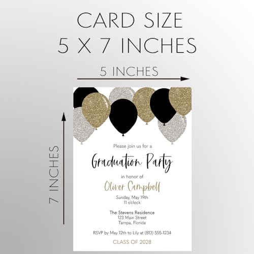 Customizable Graduation Invitation Cards Balloons 2025 Grad Party Invites (12 Count)