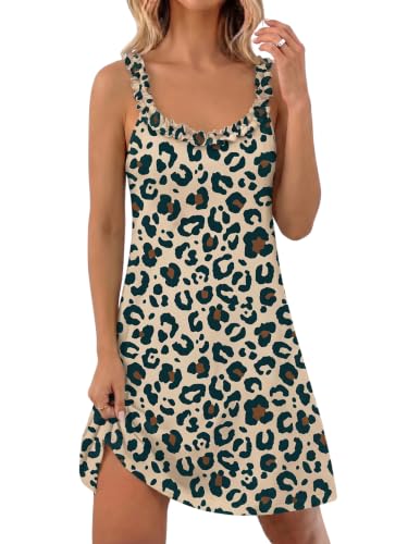 Ekouaer Nightgowns for Women Sleep Dress Cami Sleeveless Chemise Nightgown Full Slip Dress Babydoll Sleepwear Leopard XXL