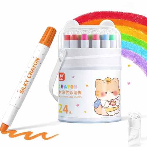 Image of HUBTURE 24 Color Twistable Crayons for Kids - Washable Non-Toxic Easy Grip Twist Crayon Set for Toddlers, Preschool, School Coloring, Drawing & Art Supplies