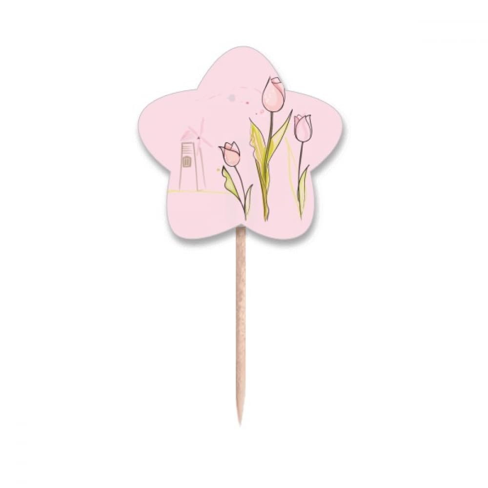Drapeaux étoiles et tulipe avec pics en bois pour pâtisserie