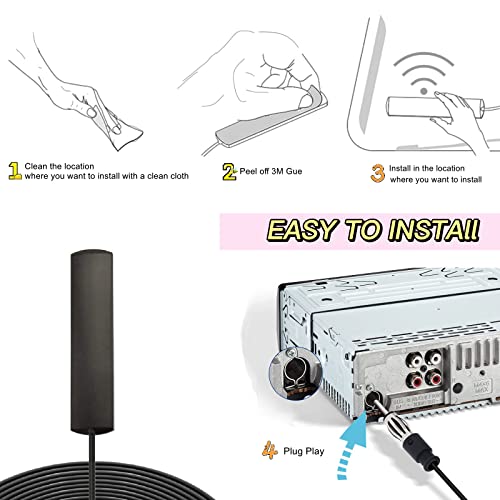 OXWIND Car Antenna Universal Car Stereo FM AM Radio Antenna Car Adhesive Mount Hidden Patch Antenna DIN Plug Connector for Vehicle Truck SUV-16.4ft High Performance Coax Cable - Thumbnail 5