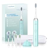 Lächen Elektrische Zahnbürste, 5 Modi Elektrische Schallzahnbürste mit Reise-Etui 4 Aufsteckbürsten, 2 Minuten Timer,USB-Ladung für 60 Tage, IPX7 Wasserdicht Zahnbürste, türkis