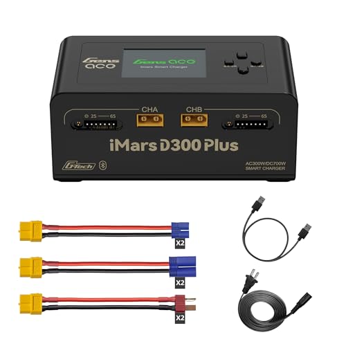 Gens ace iMars D300 Plus Smart RC Battery Charger, 300W AC-700W DC Dual Channel Lipo Balance Charger, Bluetooth App Control for 1-6S Lipo-Li-ion-LiHV-Life, 1-16S NiMH Battery, Black