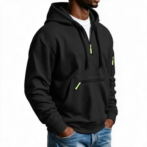 Hoodies for Men Quarter Zip Pullover Cargo Tactical Hooded Sweatshirt - image 4