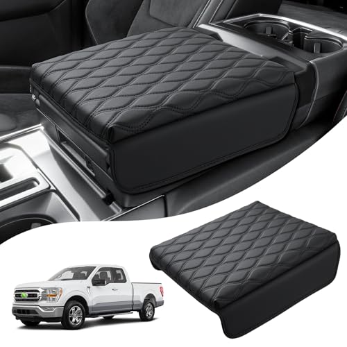 Image of Autorder Center Console Cover for 2021-2025 2026 Ford F150 /2022-2025 2026 F150 Lightning Accessories Armrest Cushion Cover Nappa Leather Middle Console Covers (Only fit for Work Surface Console)