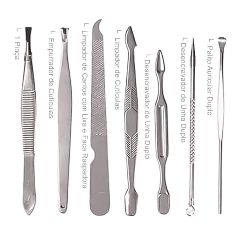 Kit de Manicure Profissional 12 Peças, Aço Inoxidável, Estojo Portátil com Cortador de Unhas, Tesour