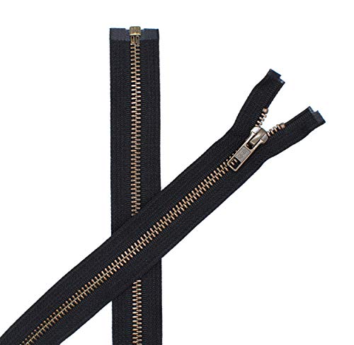 Ykk- Jacket Zippers Ykk #5 Antique Brass- Metal Teeth Separating For Crafter's Special Color Black #580 Made In Usa -Custom Length (30 Inches) #TOP1
